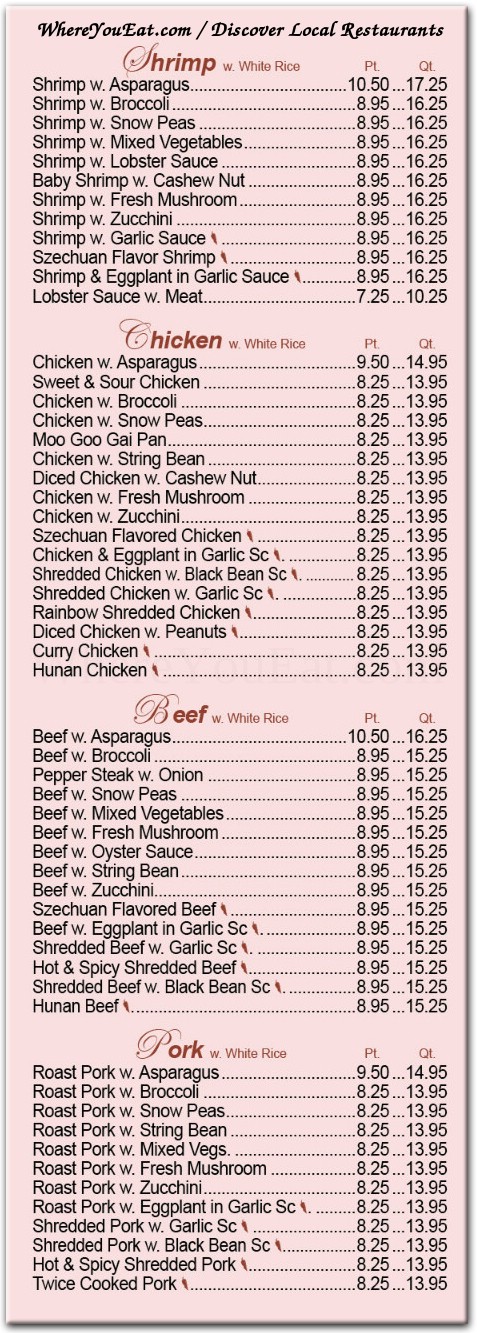 Ho Wok Szechuan Menu